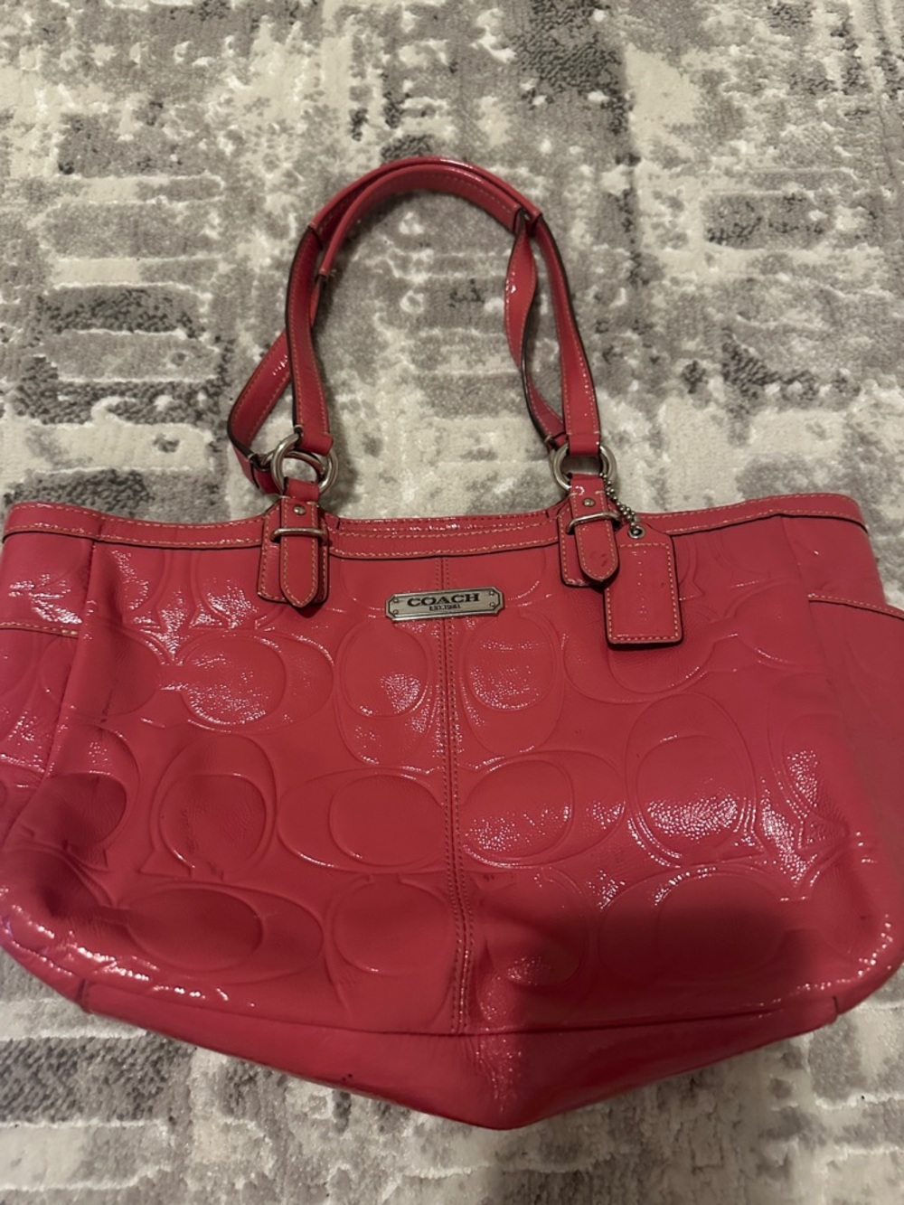COACH Coral Patent Leather Signature Tote